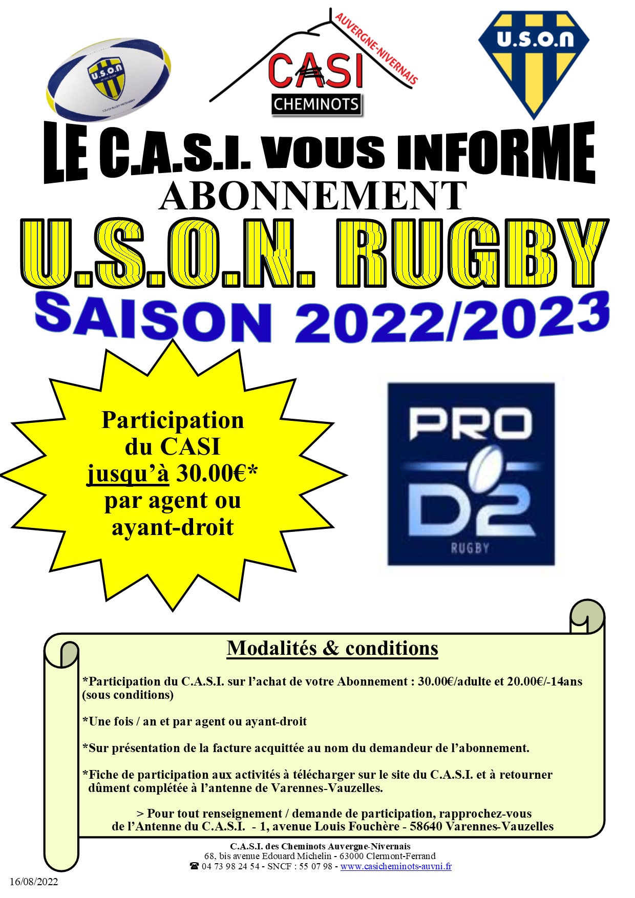 2022 Affiche participation USON Rugby 2022 2023 