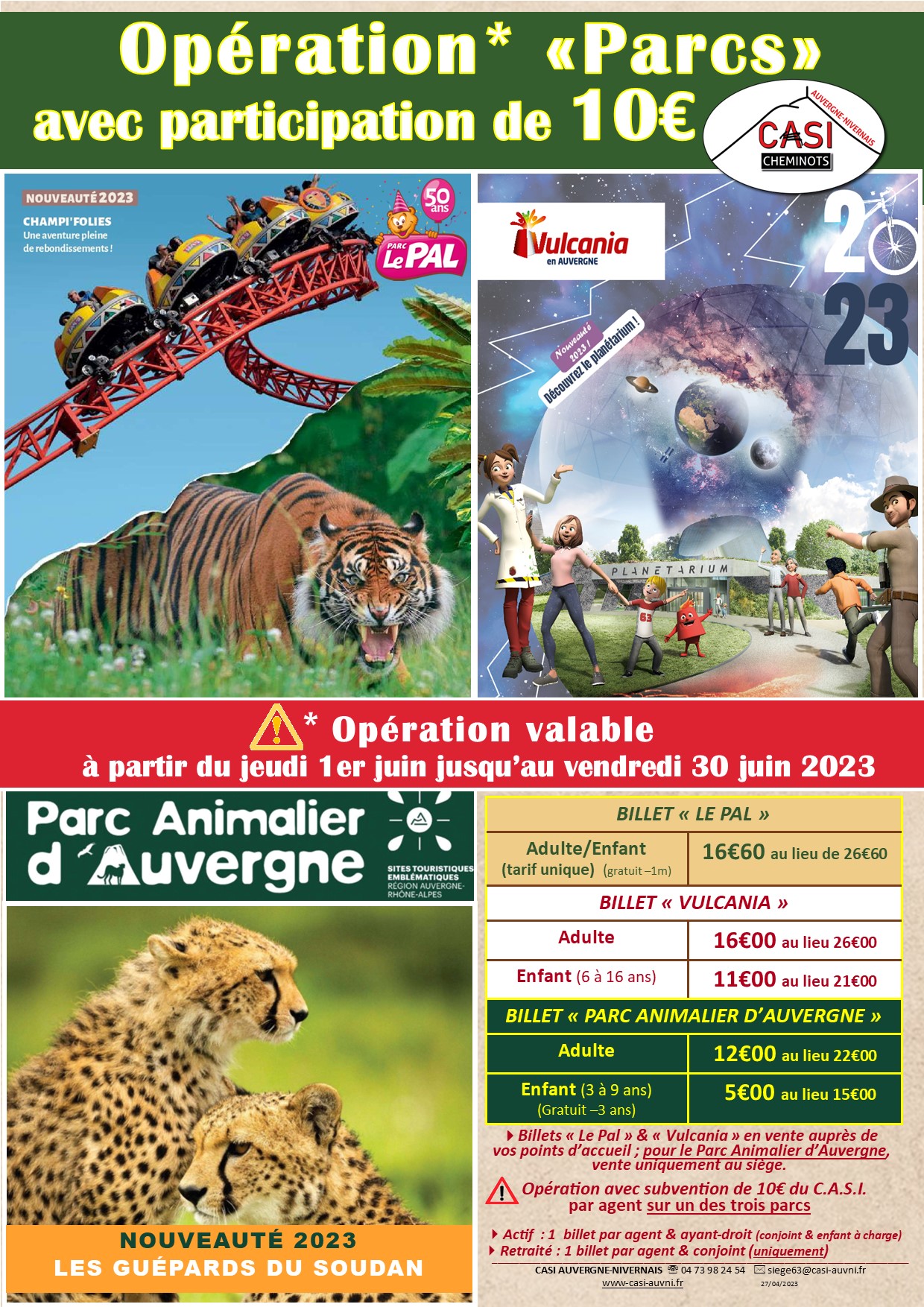 2023 Affiche Opération Parcs Le Pal Parc Animalier Auvergne Vulcania