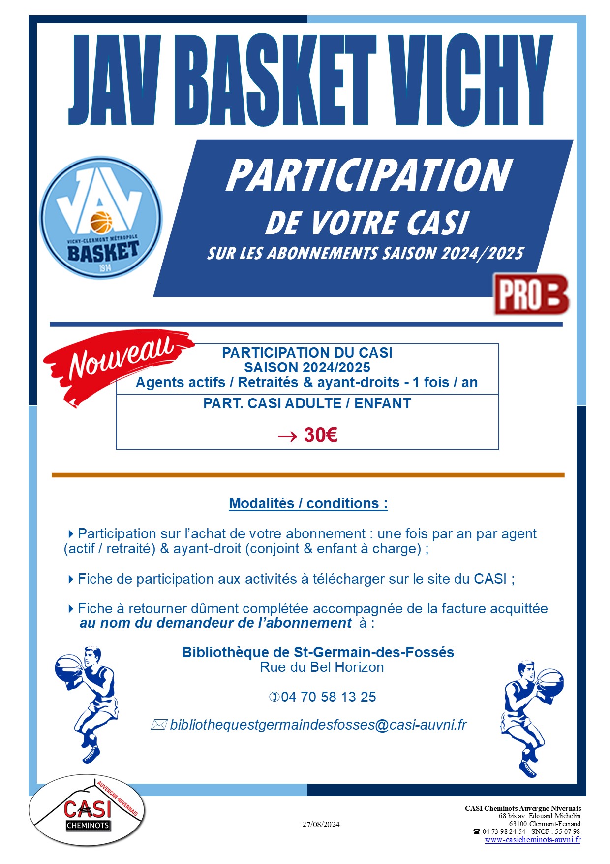 2024 Affiche Participation JAV BASKET VICHY saison 2024 2025