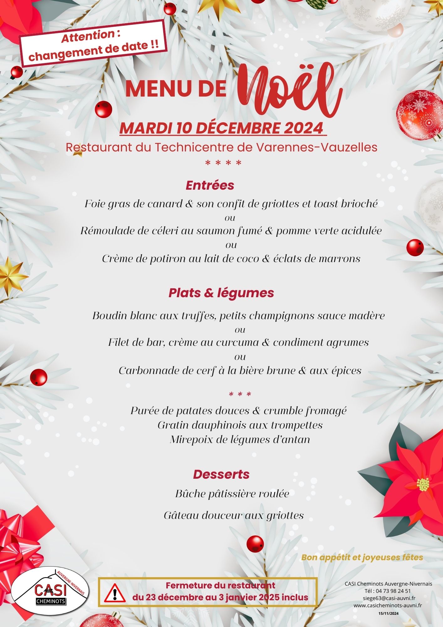 2024 Affiche menu de NOEL 581