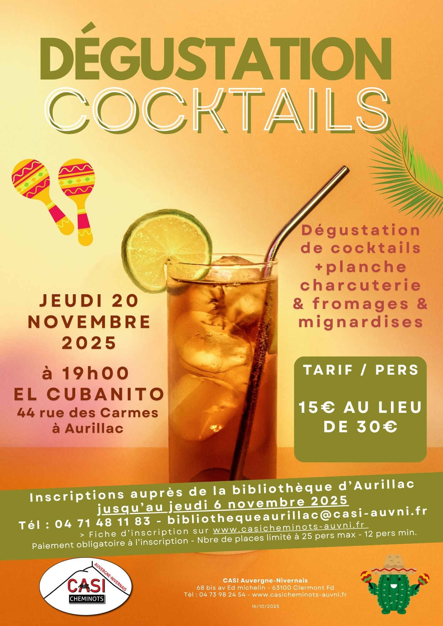 2025 Affiche Dégustation Coktails Aurillac