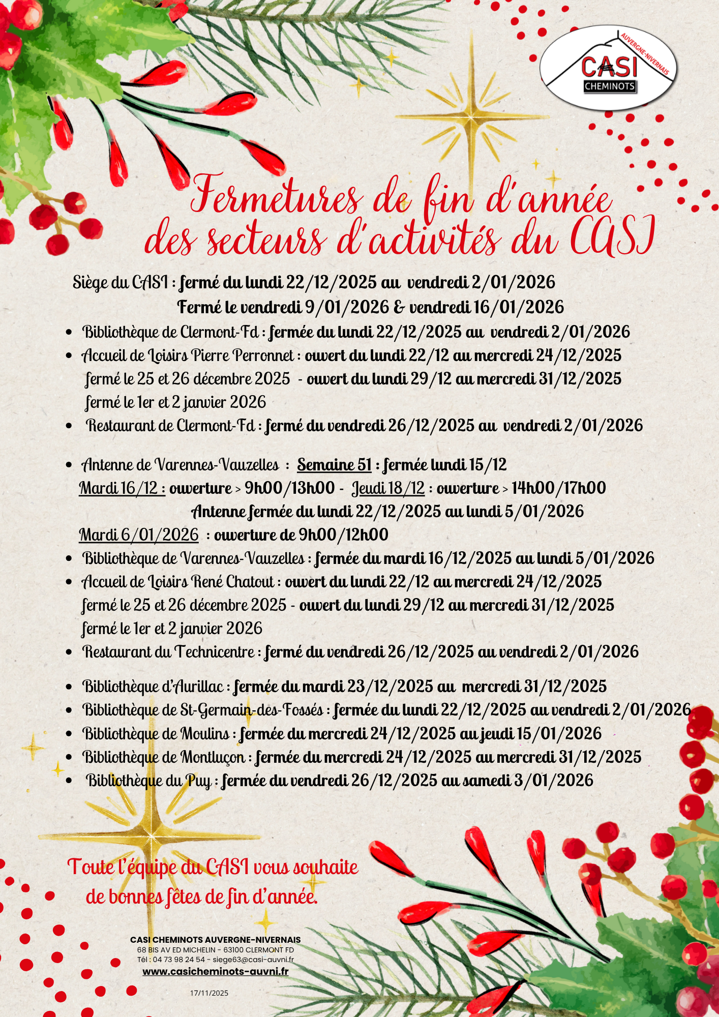 2025 Affiche Fermetures de fin dannée 2