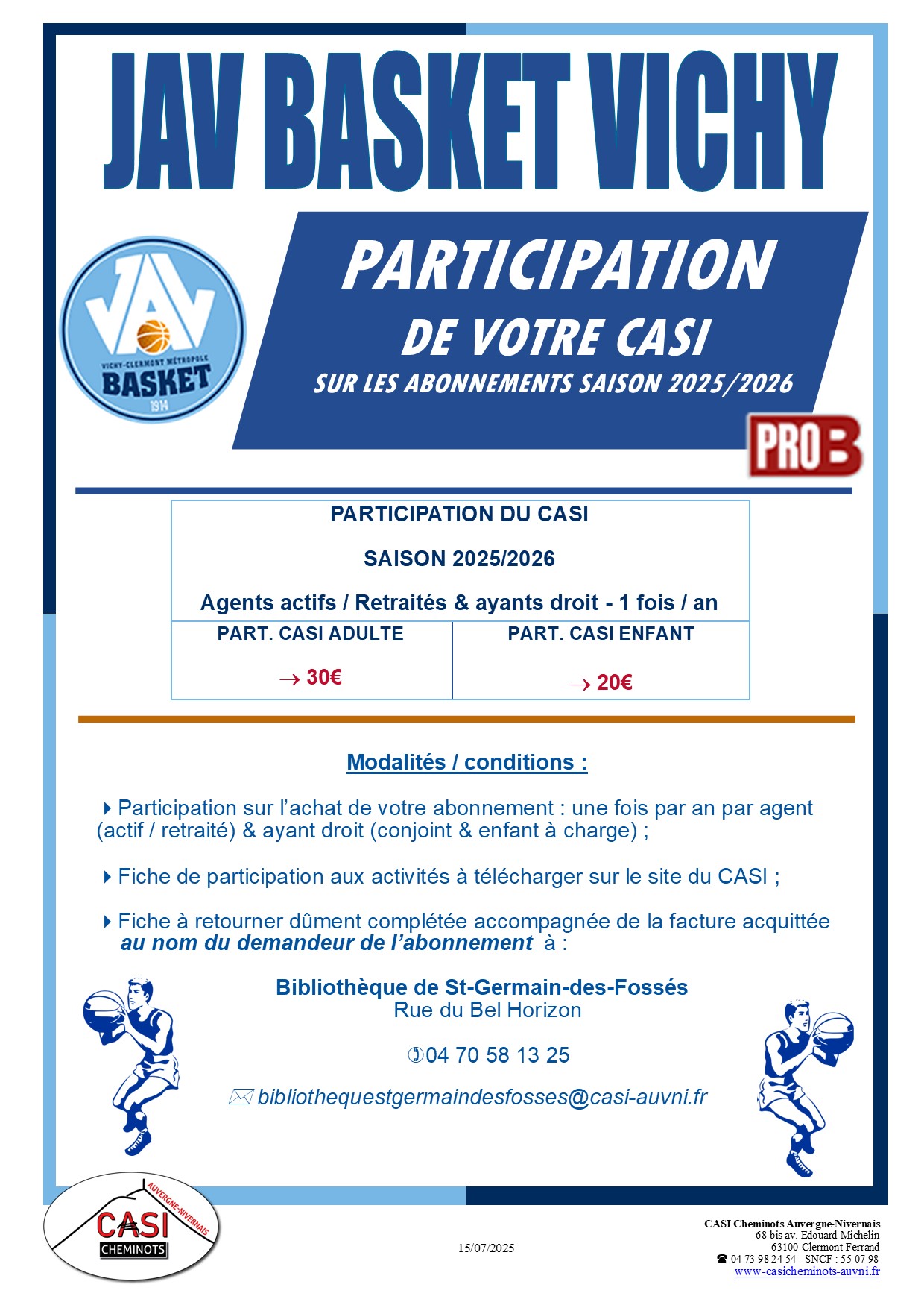 2025 Affiche Participation JAV BASKET VICHY saison 2025 2026