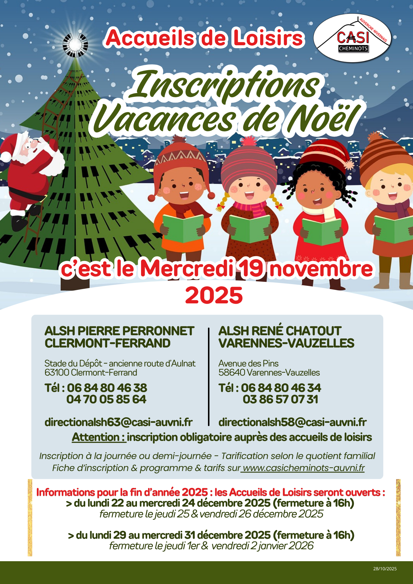 2025 Affiche annonce inscription vacances Noel 2025 alsh