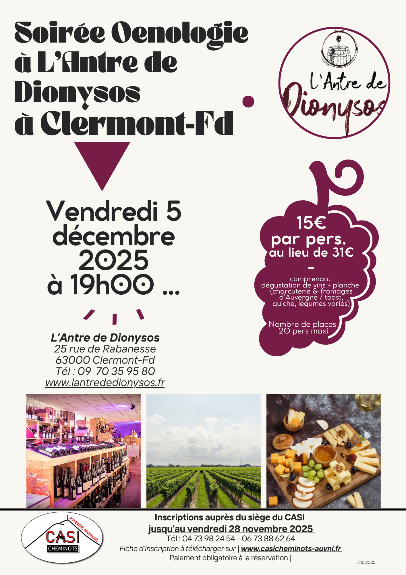 2025 Affiche défin Soirée Oenologie Clermont Fd