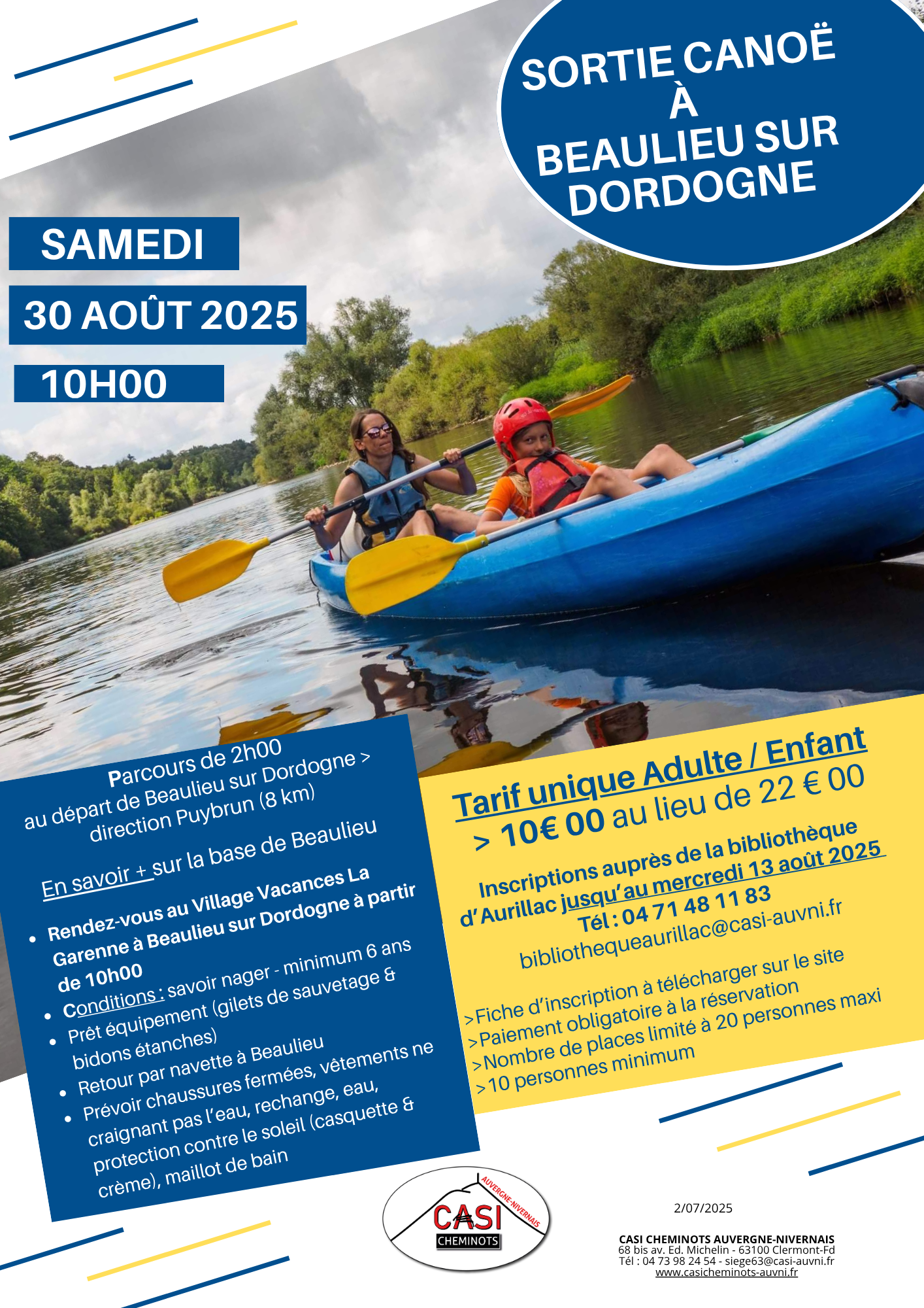 2025 Affiche défin Sortie canoe Beaulieu sur Dordogne