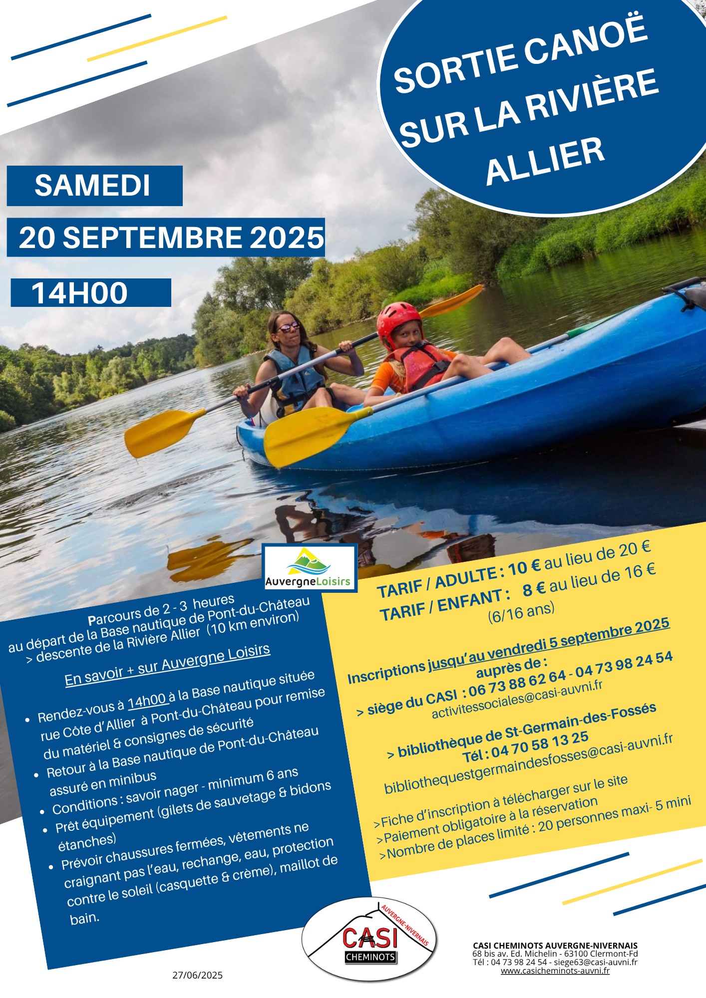 2025 Affiche définitive Sortie canoe Allier