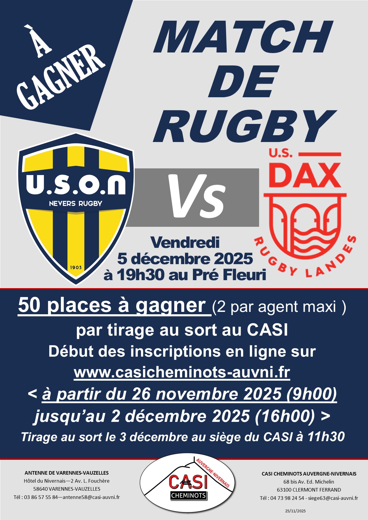 2025 Affiche places à gagner USON Rugby
