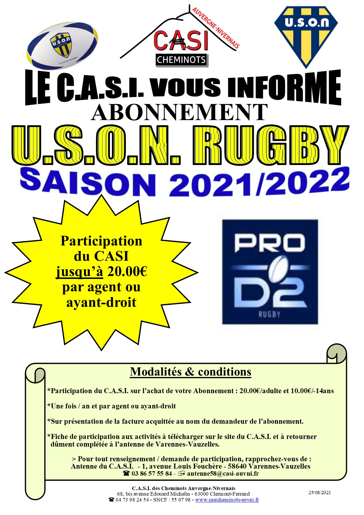 Affiche participation USON Rugby 2021 2022 