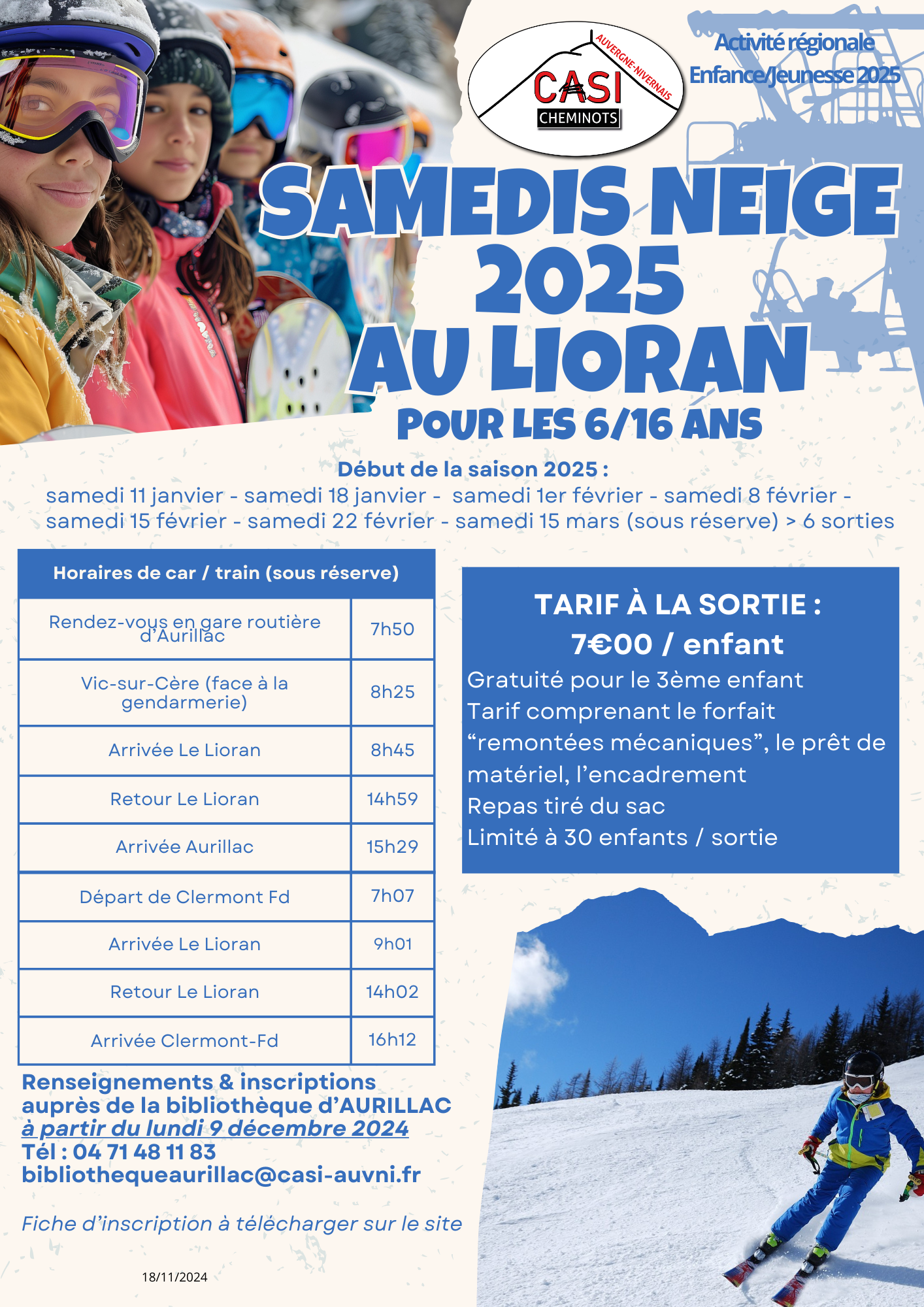 Samedis neige 2025 au LIORAN pour 6 16 ans