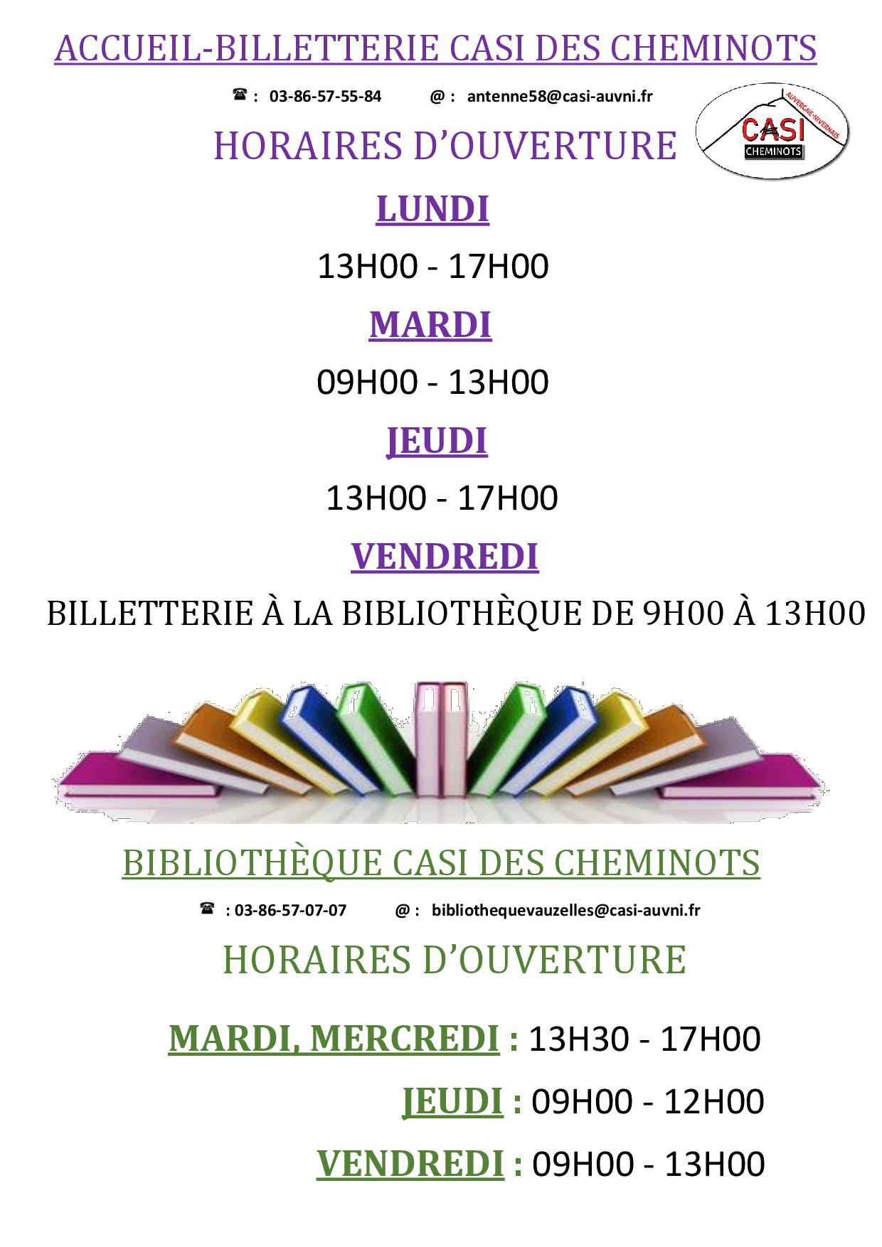 affiche horaires BILLETTERIE ET BIBLIOTHEQUE JANVIER 2025