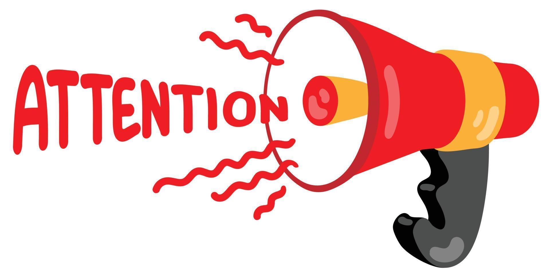 megaphone with the inscription attention hand drawn illustration suitable for website stickers vector